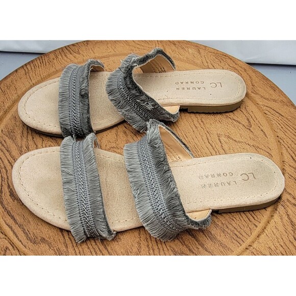 Lauren Conrad Women's Size 8-9 Medium Gray Two Strap Fringy Sandals - Picture 6 of 13